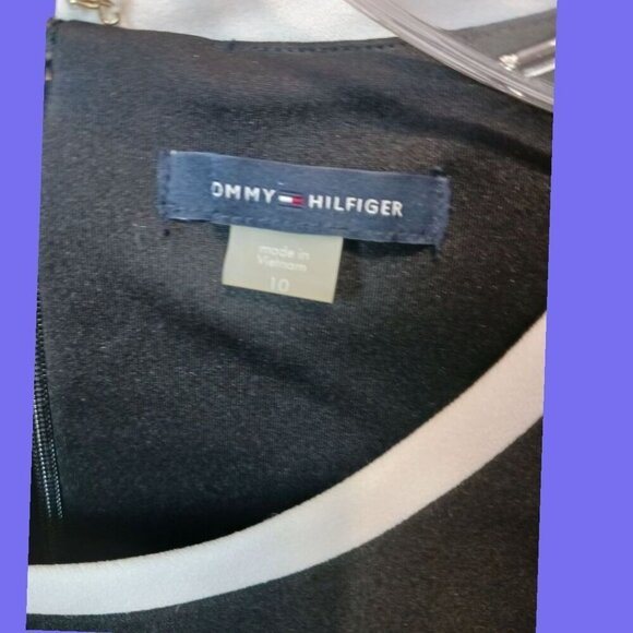 Tommy Hilfiger Scuba Crepe Bow Tie Fit & Flare Dress Blk & wht Size 10 - Picture 6 of 11